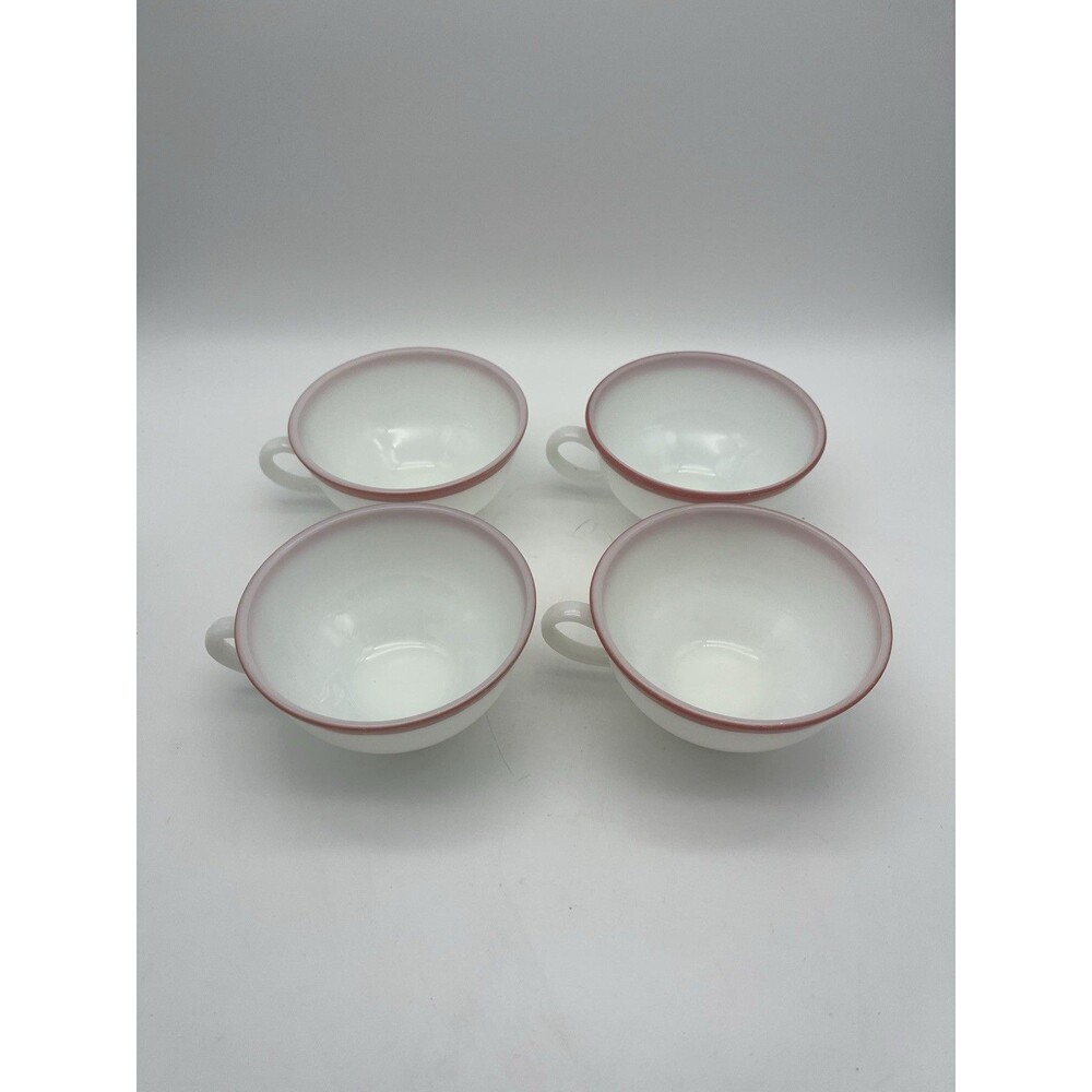 PYREX Milk Glass Tea Cups, Flamingo Pink/Coral, Set of 4